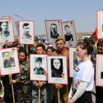 Астраханские поисковики на церемония захоронение останков найденных советских солдат у мемориала в поселке Хулхута